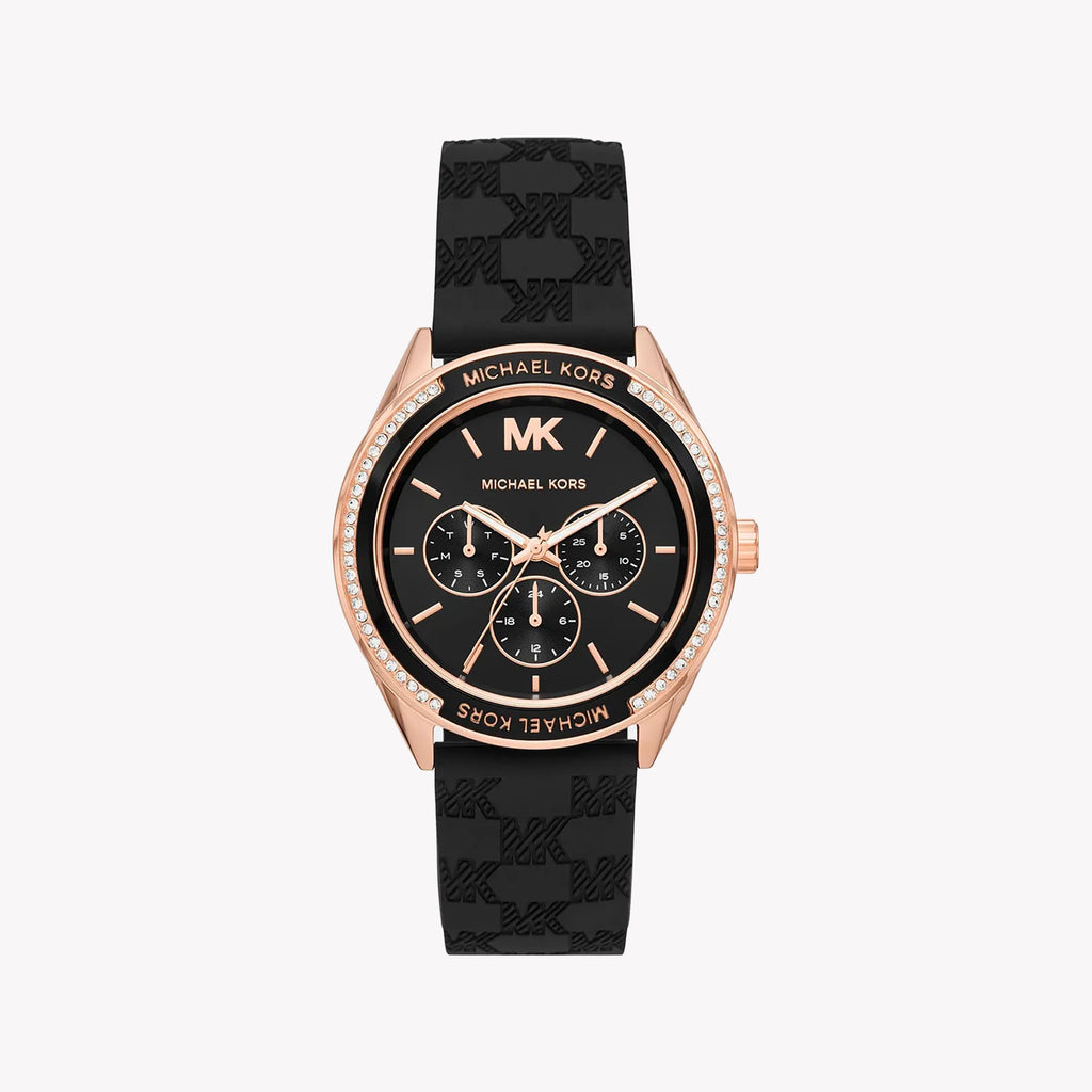 MICHAEL KORS MK7266 ROSE GOLD STATEMENT - ELEGANT WOMEN'S WATCH WITH BLACK DIAL & LEATHER BAND