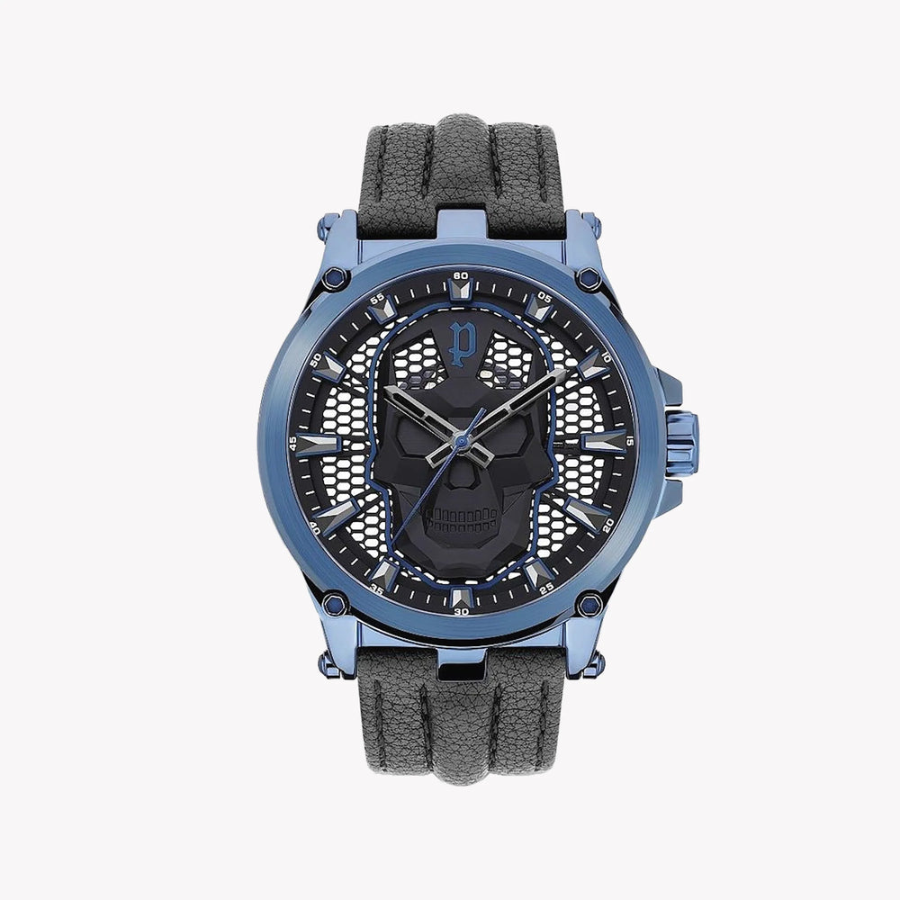 Police Men's Black Stainless Steel Watch, Blue Leather | Pewja2108202 by i-watch