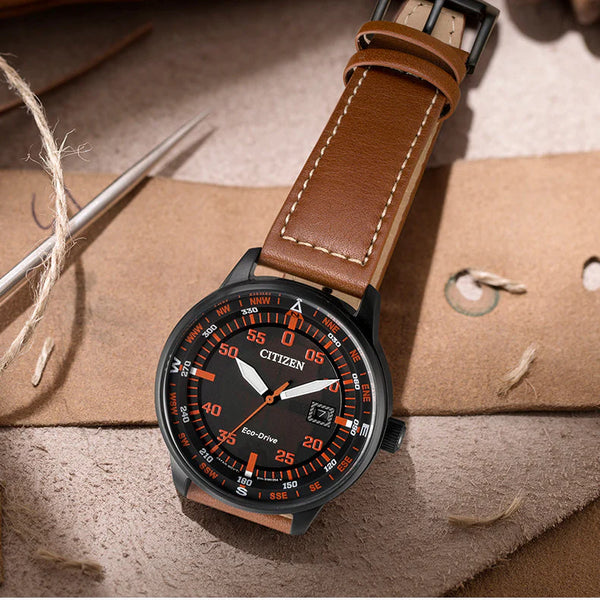 Citizen Eco-Drive Bm7395-11e: Bold Sophistication - Men's Black & Brown Leather Watch by i-watch
