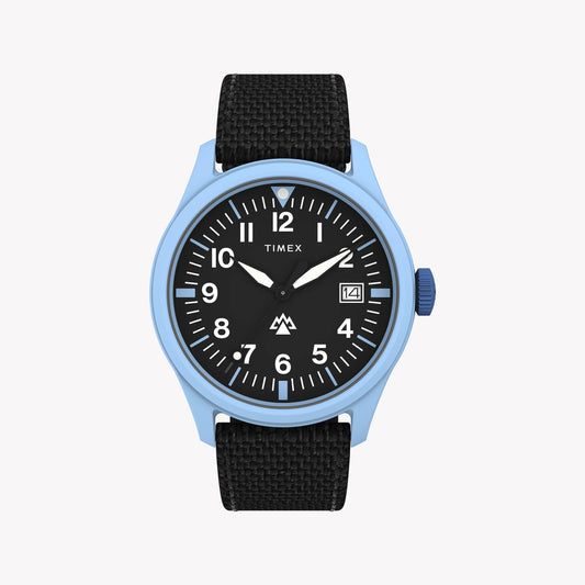 Montre pour homme Timex Expedition North Traprock 43 mm, boîtier bleu, cadran noir, bracelet en tissu rPET noir TW2W34300