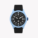 Timex Expedition North Traprock 43mm Blue Case Black Dial Black rPET Fabric Strap TW2W34300 Men's Watch