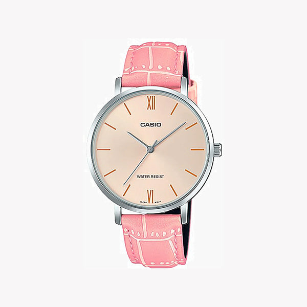 CASIO Women's Watch with Silver Stainless Steel Case and Rose Leather Band