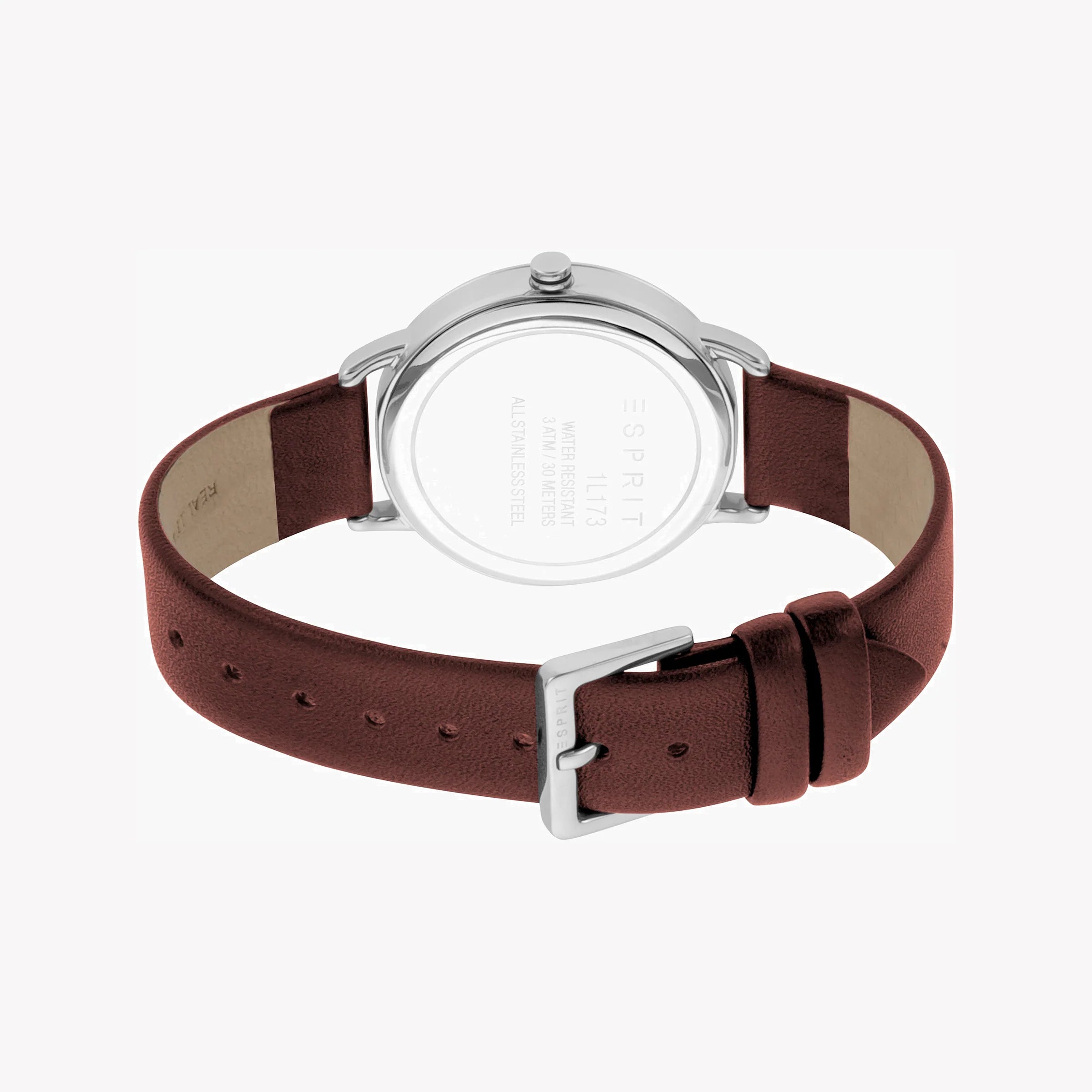 ESPRIT Women's Watch with Silver Stainless Steel Case and Brown Leather Band