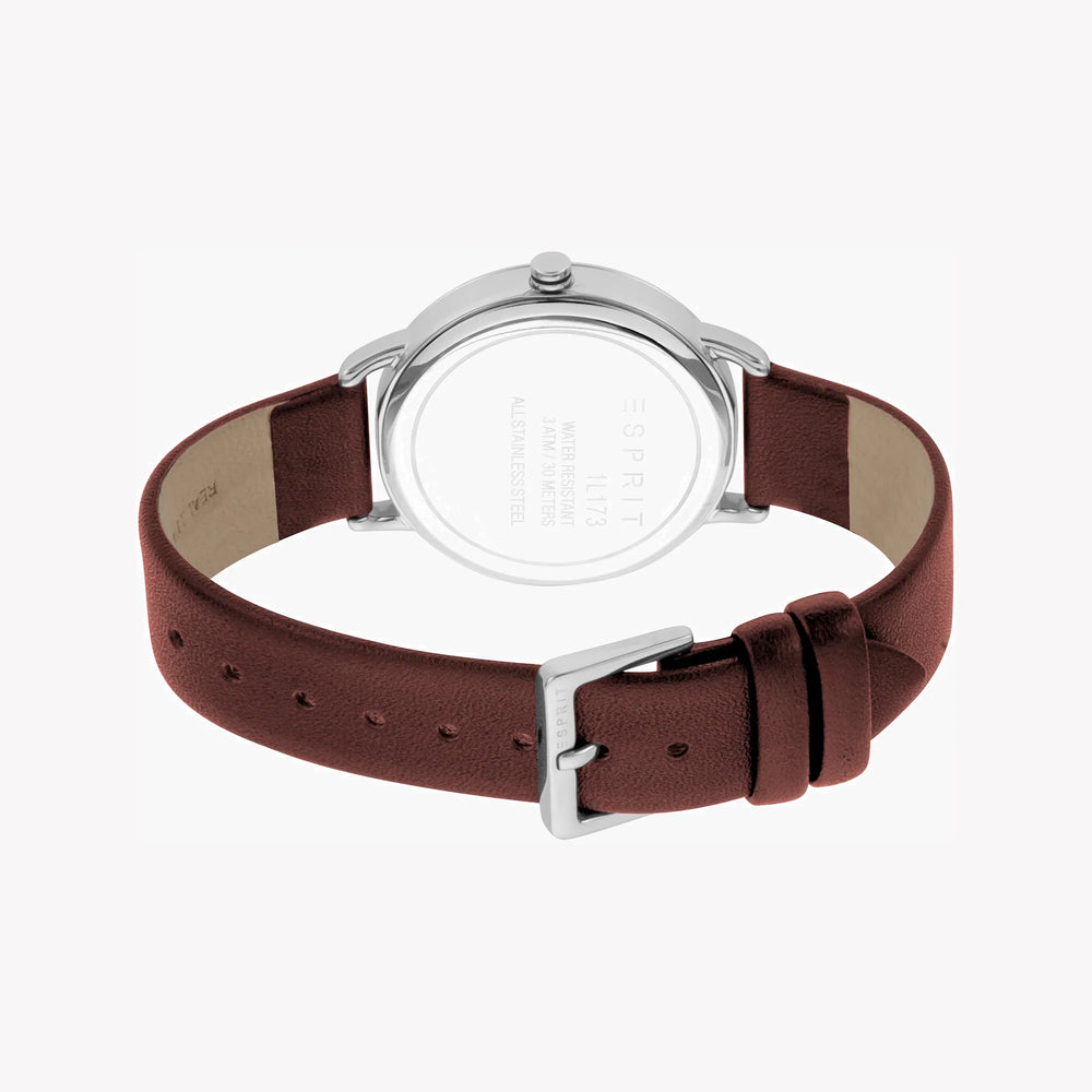 Esprit Women's Brown Leather Watch, Silver Dial | Es1l168m0025 by i-watch