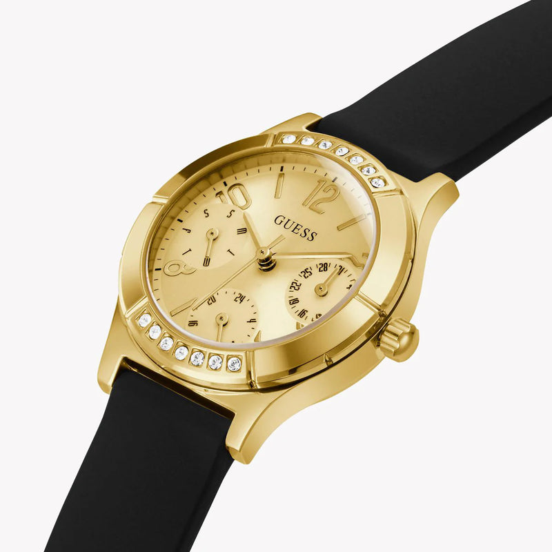 Guess Women's Gold Stainless Steel Watch, Black Silicone | Gw0451l1 by i-watch