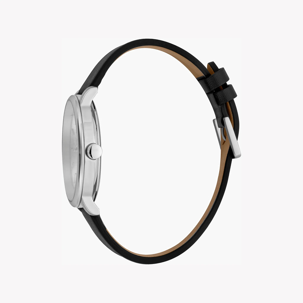 ESPRIT MEN'S STYLISH TIMEPIECE - BLACK LEATHER BAND & SILVER DIAL ELEGANCE-i-Watch-2