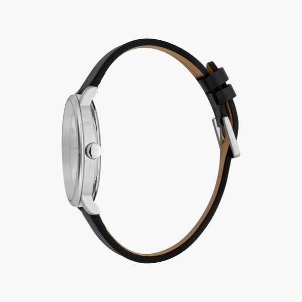 ESPRIT MEN'S STYLISH TIMEPIECE - BLACK LEATHER BAND & SILVER DIAL ELEGANCE-i-Watch-2