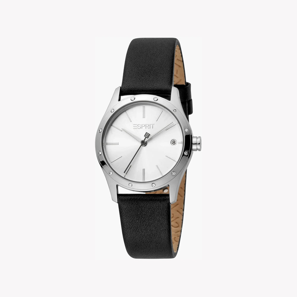 Esprit Women's Black Leather Watch, Silver Dial | Es1l000m0065 by i-watch