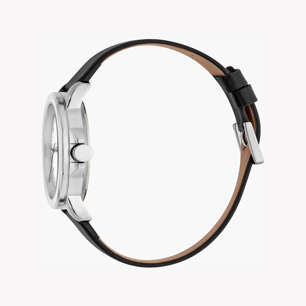 ESPRIT MEN'S TIMEPIECE - ELEGANT BLACK LEATHER & SILVER DIAL STAINLESS STEEL WATCH-i-Watch-2