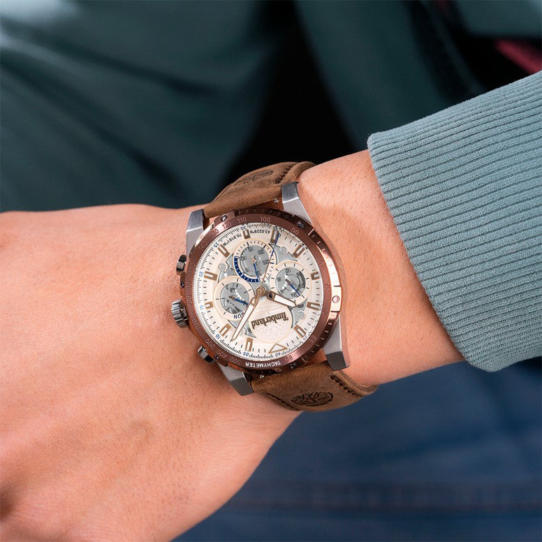 TIMBERLAND BOLD UTILITY - RUGGED ADVENTURE MEN'S WATCH with Brown Leather Band & Beige Dial-i-Watch-4