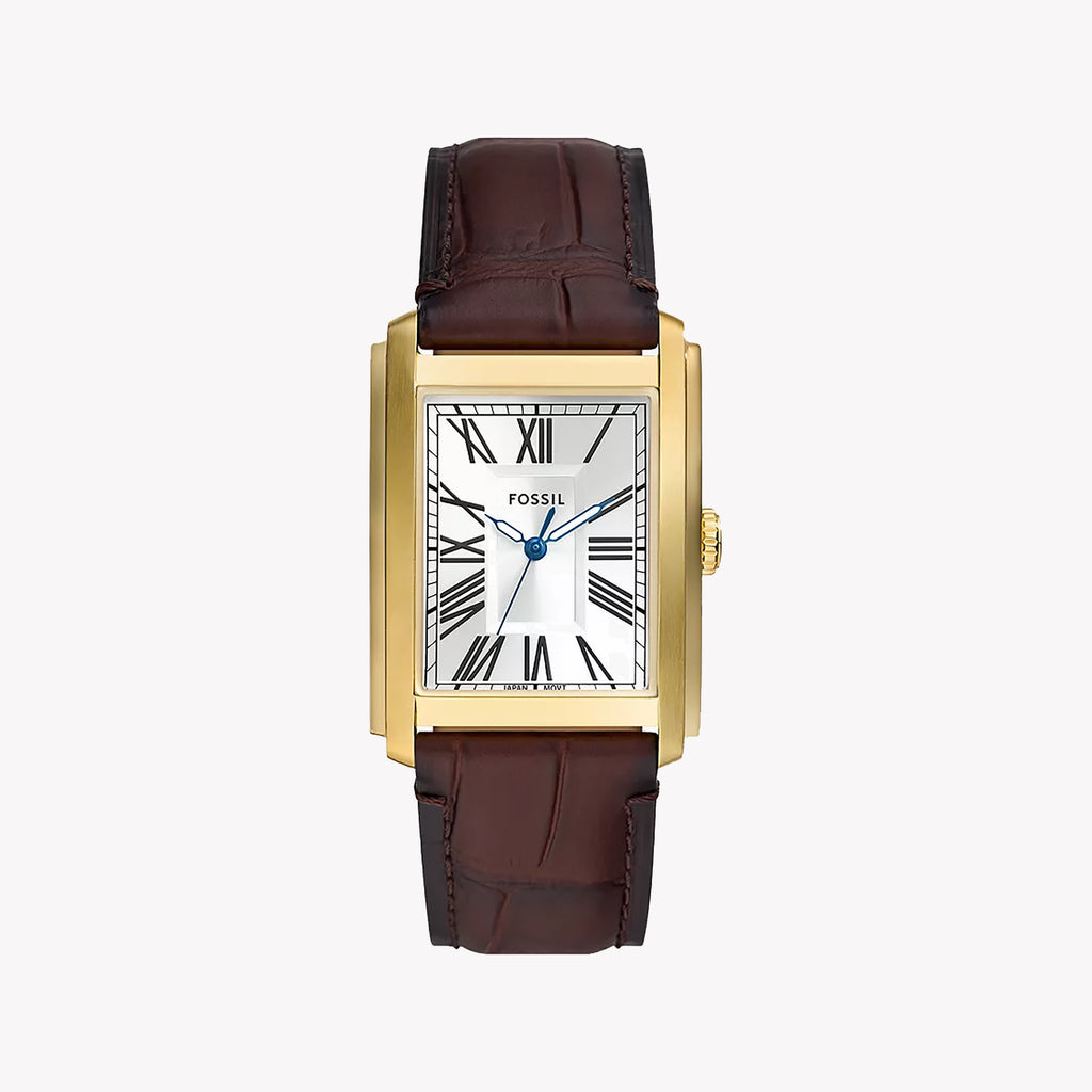 FOSSIL CARRAWAY FS6011 - ELEGANT MODERN MEN'S WATCH WITH GOLD STAINLESS STEEL & BROWN LEATHER BAND