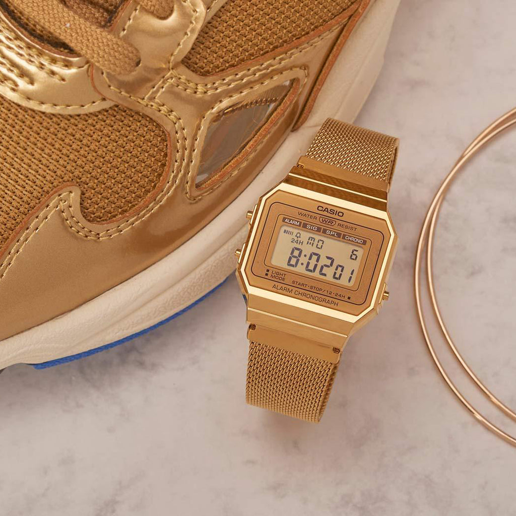 CASIO A700WEMG-9AEF ELEGANTLY MULTIFUNCTIONAL UNISEX WATCH - STYLISH RESIN DESIGN WITH MESH STRAP-i-Watch-5