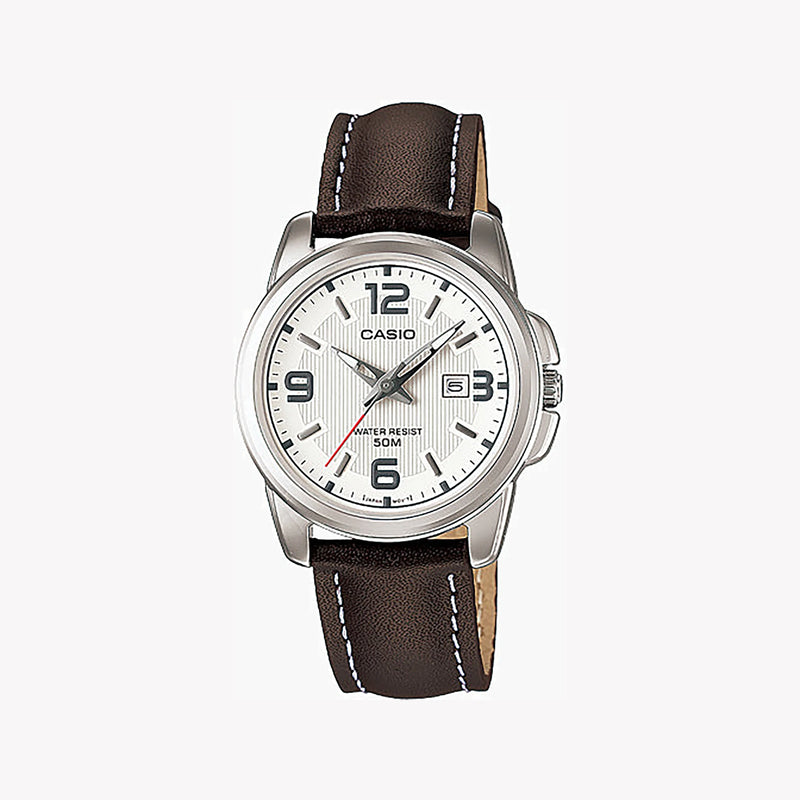 Casio Women's Silver Watch, Brown Leather Band | Ltp-1314l-7avdf by i-watch