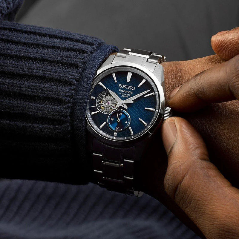 Seiko Presage Men's Silver Watch, Blue Dial | Spb417j1 by i-watch