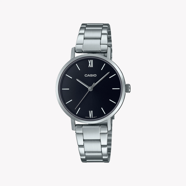 Casio Ltp-Vt02d-1audf Elegant Timepiece - Stylish Women's Watch With Silver Stainless Steel Band & Black Dial by i-watch
