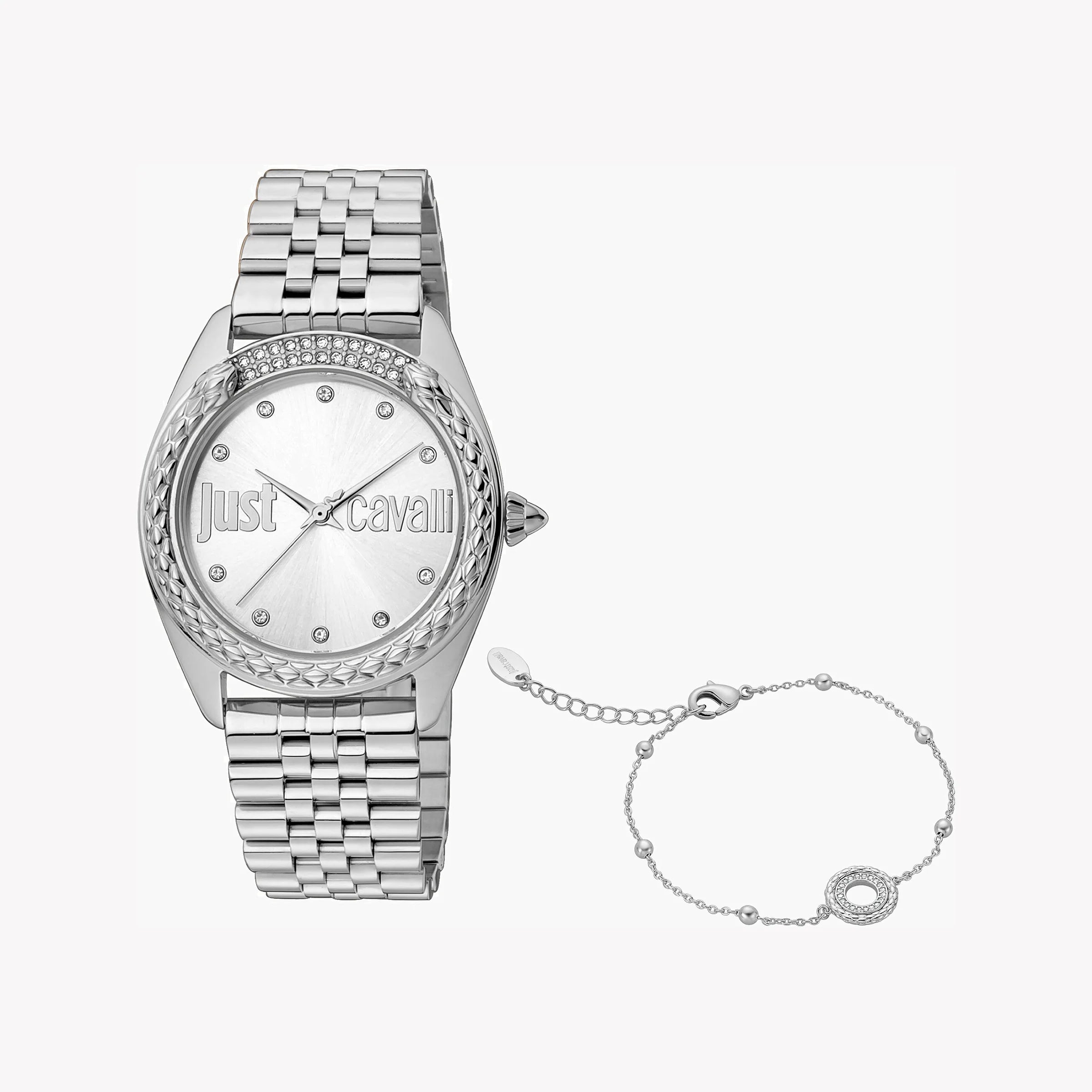 JUST CAVALLI Women's Watch with Silver Stainless Steel Case and Silver Stainless Steel Band