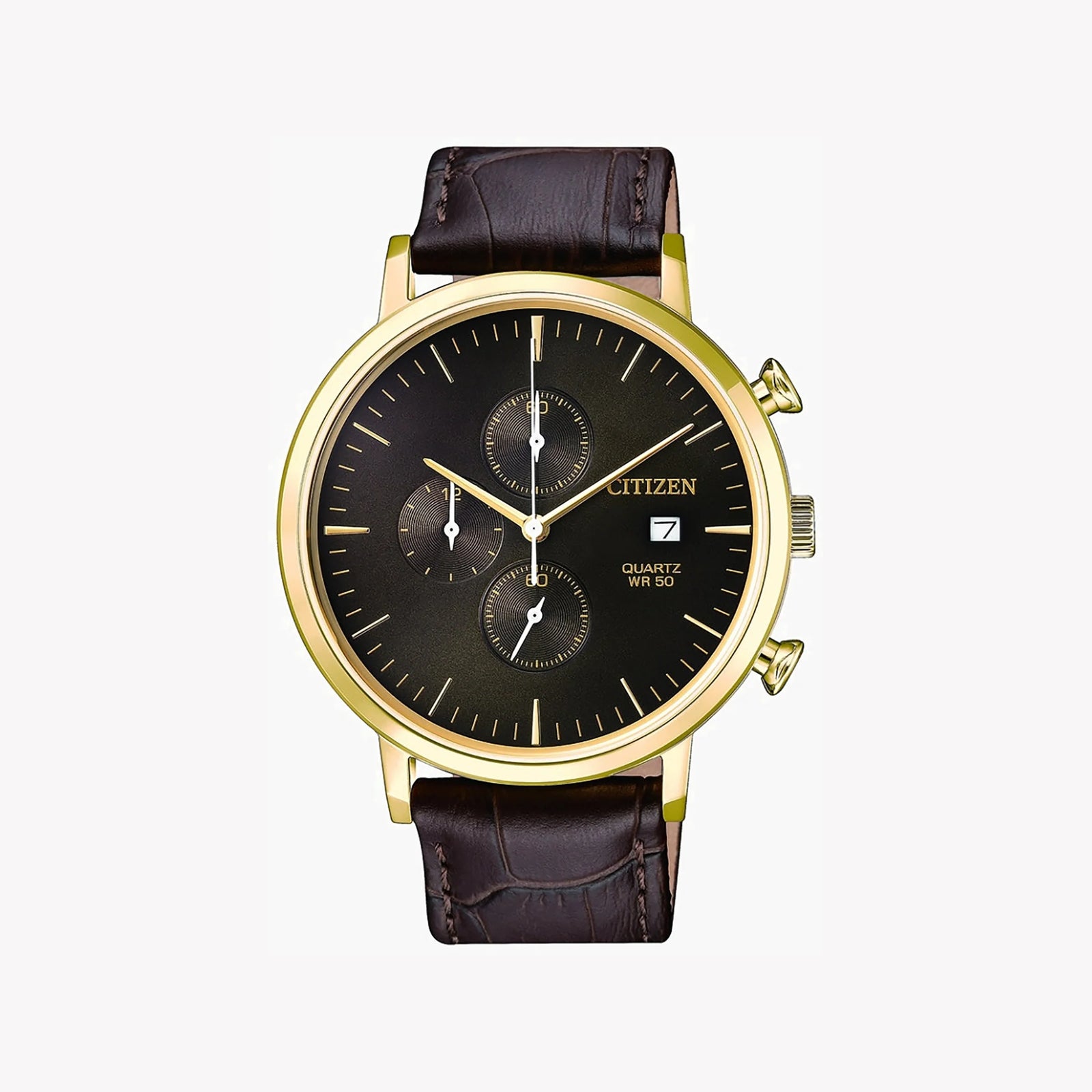 Citizen An3612-09x - Bold Distinction Men's Chronograph Watch In Gold & Brown Leather by i-watch