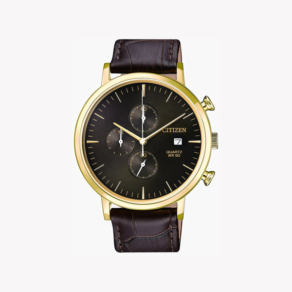 Citizen An3612-09x - Bold Distinction Men's Chronograph Watch In Gold & Brown Leather by i-watch