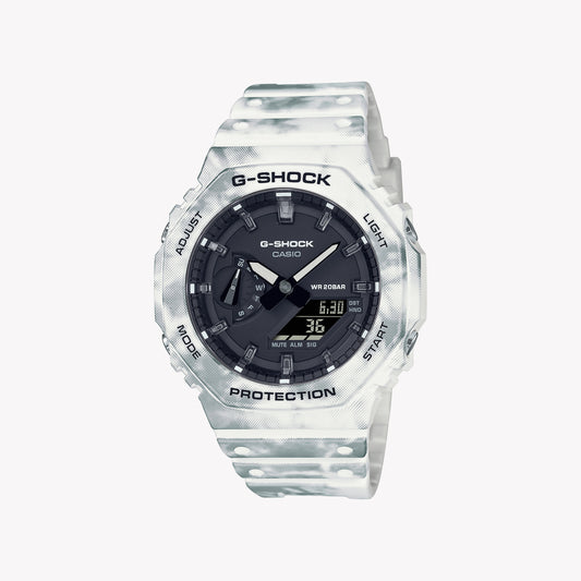 CASIO G-SHOCK GAE-2100GC-7A CHÊNE - SÉRIE CAMO ALPINE Edt spécial. Montre pour hommes CAMOUFLAGE DE NEIGE