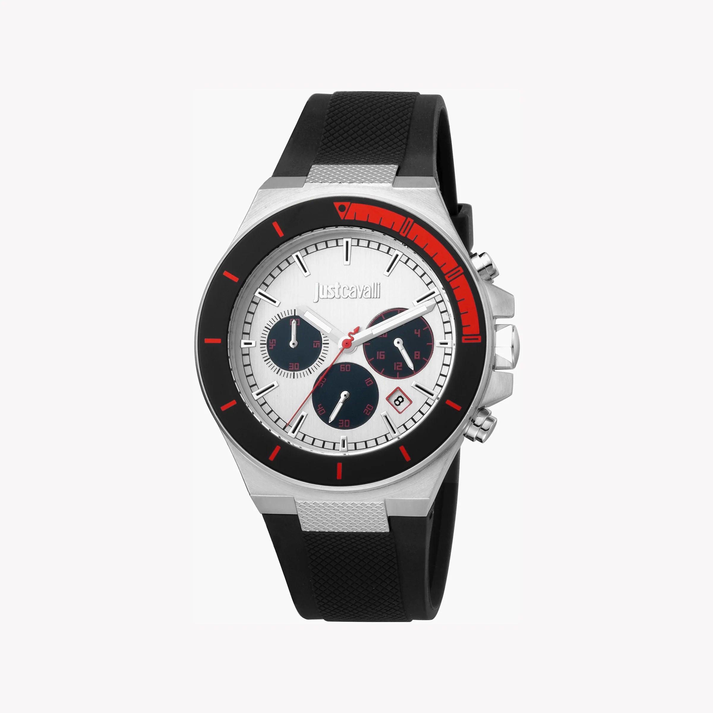 JUST CAVALLI JC1G139P0025 MEN'S WATCH - SOPHISTICATED SILVER DIAL & BLACK SILICONE BAND