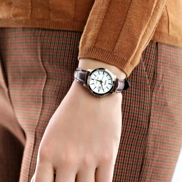 Casio Women's Gold Stainless Steel, Brown Leather | Ltp-V004gl-7audf by i-watch