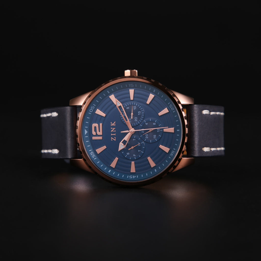 Zink Men's Rose Gold & Blue Leather Watch | Zk131g2ls-4143