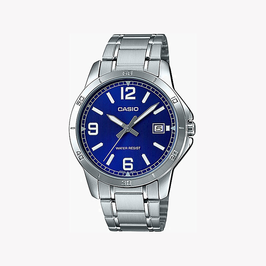 MTP-V004D-2BUDF ELEGANT TIMEPIECE - MEN'S STAINLESS STEEL QUARTZ WATCH WITH BLUE ACCENTS-i-Watch-3