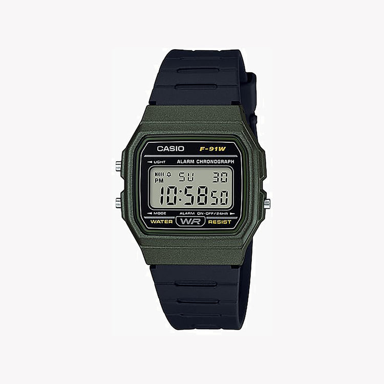 Casio Unisex Green Resin Watch, Black Band | F-91WM-3A
