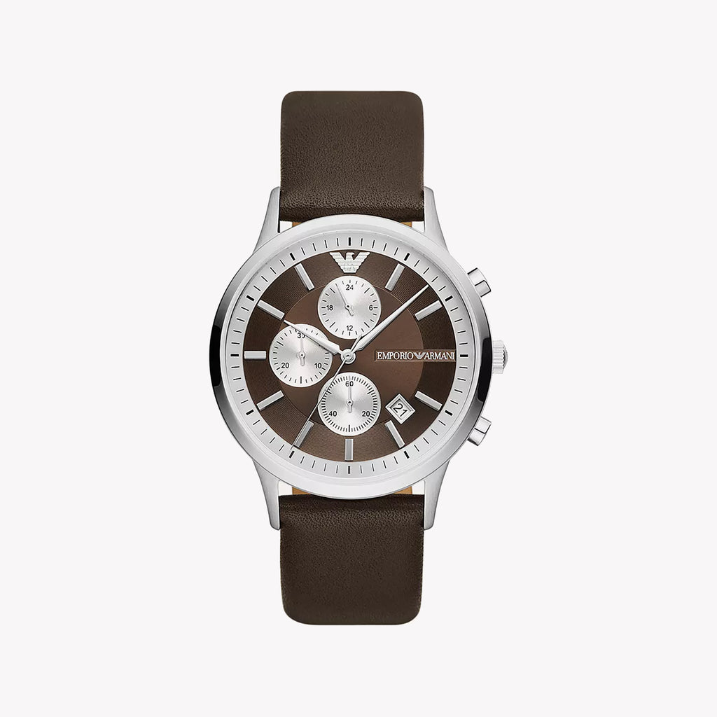 EMPORIO ARMANI AR11490 - MODERN ELEGANCE MEN'S WATCH IN SILVER & BROWN LEATHER