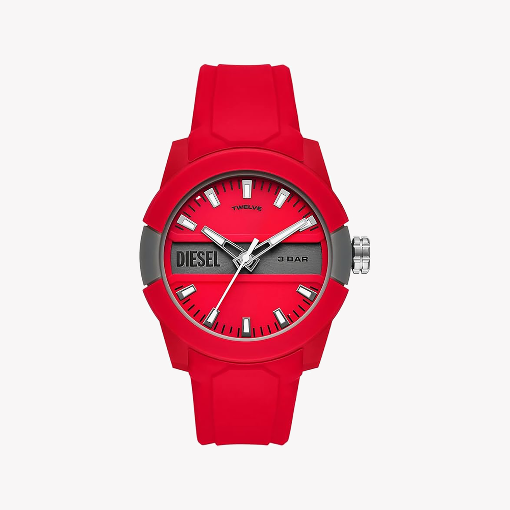 Diesel Double Up Three-Hand Red Silicone Watch