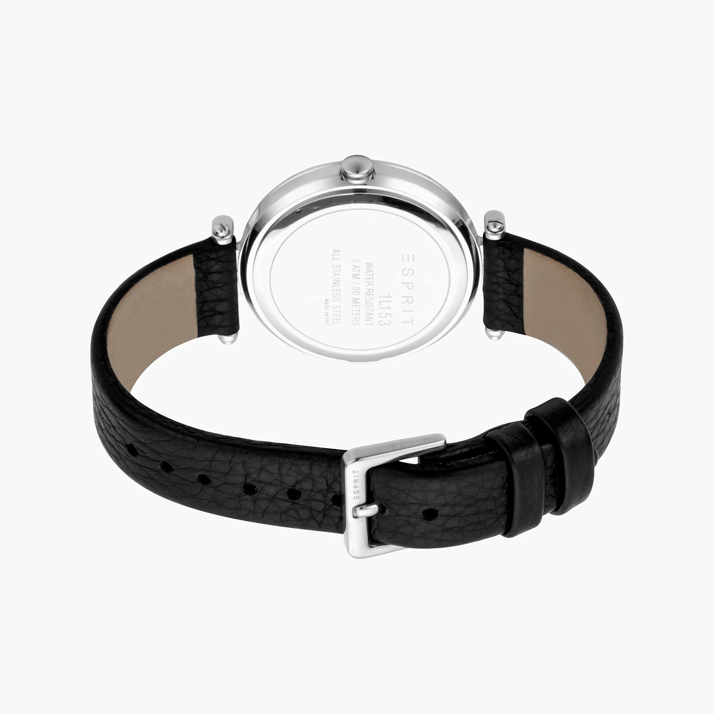 ESPRIT Women's Watch with Silver Stainless Steel Case and Black Leather Band