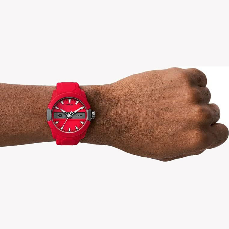 Diesel Double Up Three-Hand Red Silicone Watch
