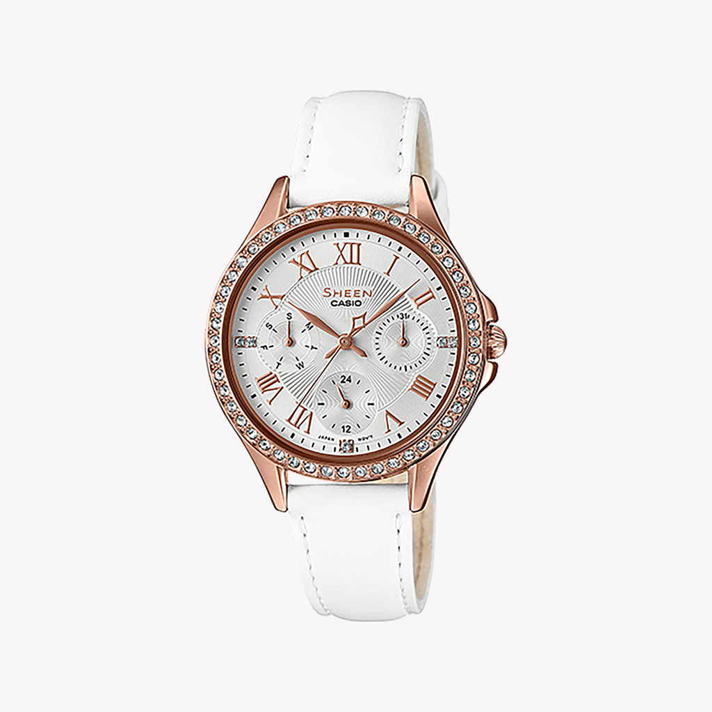 CASIO SHE-3062PGL-7AUDF - ELEGANT ADVENTURE WOMEN'S TIMEPIECE with Rose Gold Case & Leather Band
