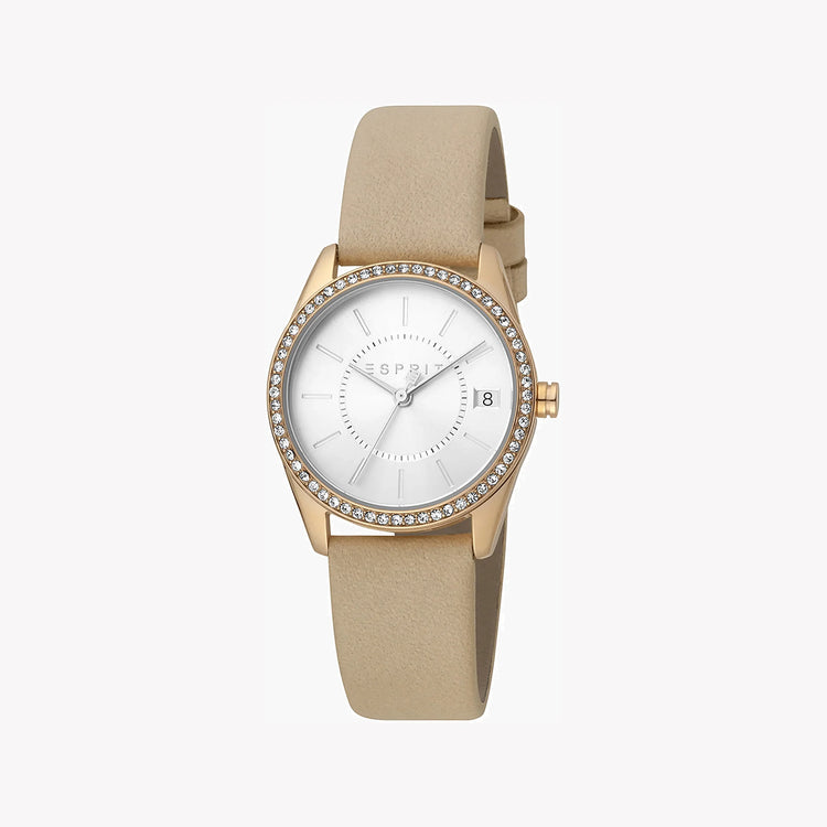 ESPRIT Women's Watch with Rose Gold Stainless Steel Case and Beige Leather Band