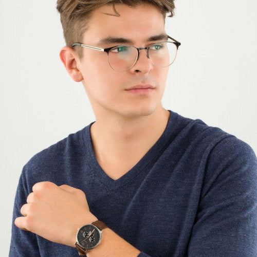 Timex Men's Brown Leather Watch, Black Dial | TW2T35000