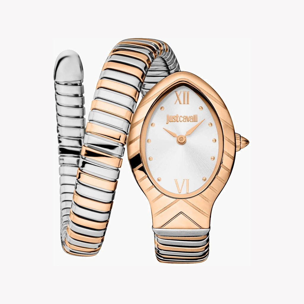 JUST CAVALLI Women's Watch with Rose Gold Stainless Steel Case and Silver & Rose Gold Stainless Steel Band