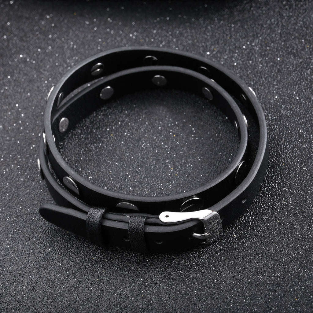 Zink Men's Black & Silver Leather & Stainless Steel Bracelet | Zjbc031lbp-A