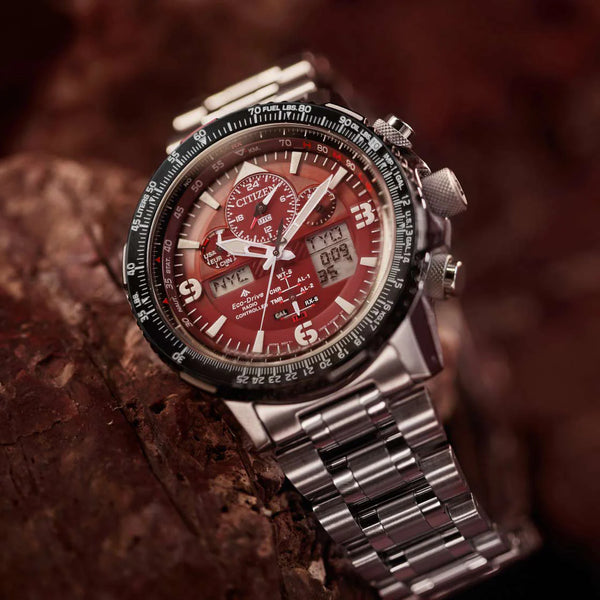 Citizen Jy8086-89x Dynamic Precision - Bold Red Dial Men's Watch With Stainless Steel Bracelet by i-watch