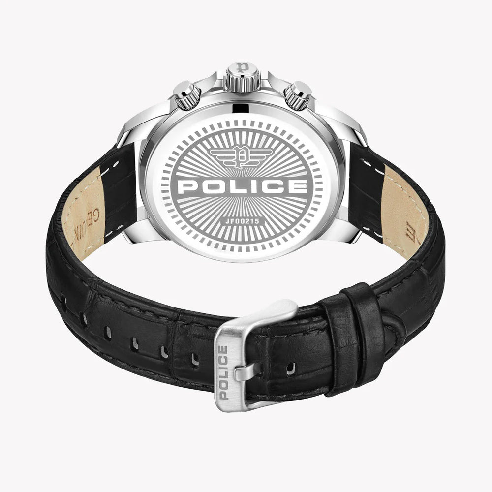 Police Men's Silver Stainless Steel, Black Leather | Pewjf0021503 by i-watch