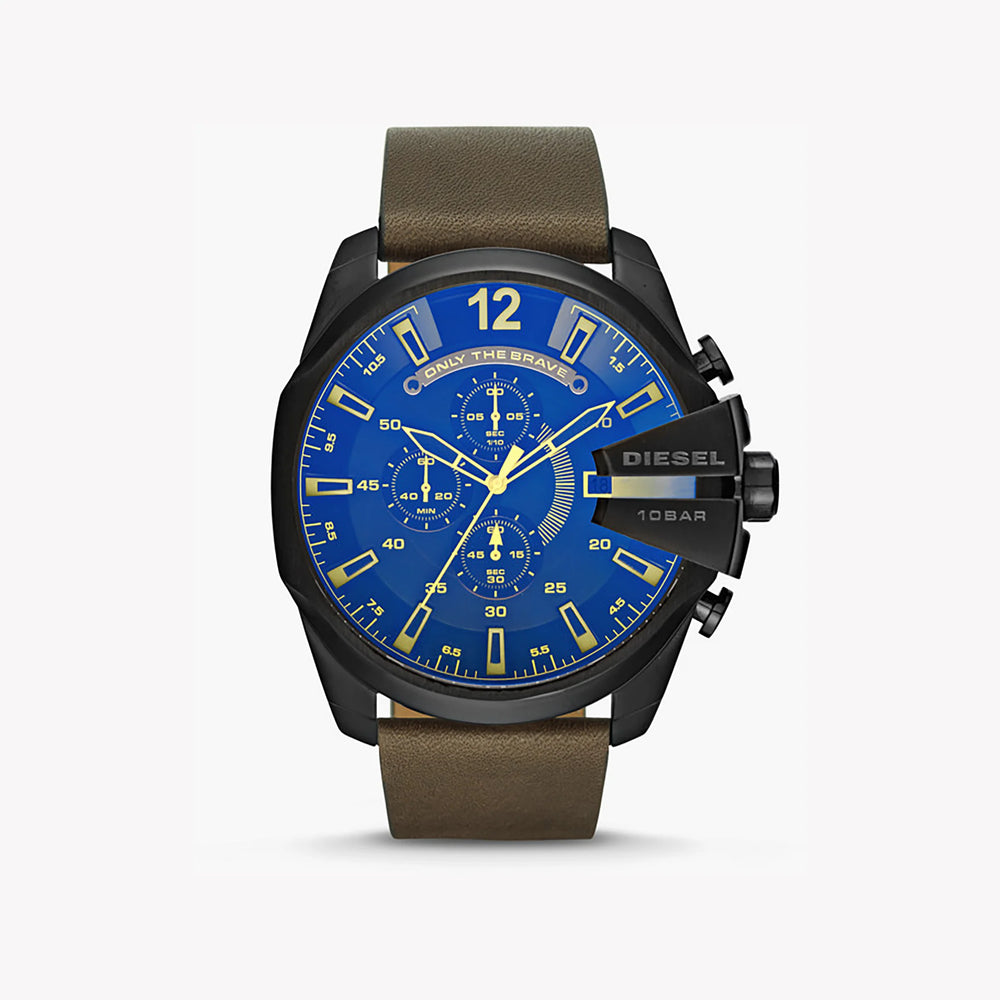 Diesel Men's Black Watch, Blue Dial, Brown Leather | Dz4401 by i-watch