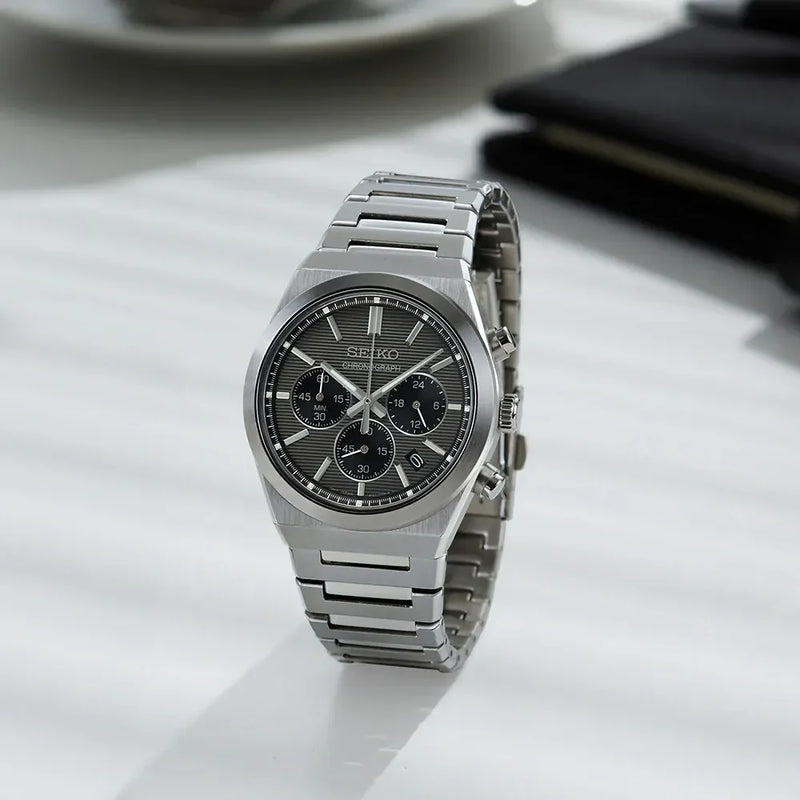 Seiko Men's Silver Stainless Steel, Black Dial | Ssb455p1 by i-watch