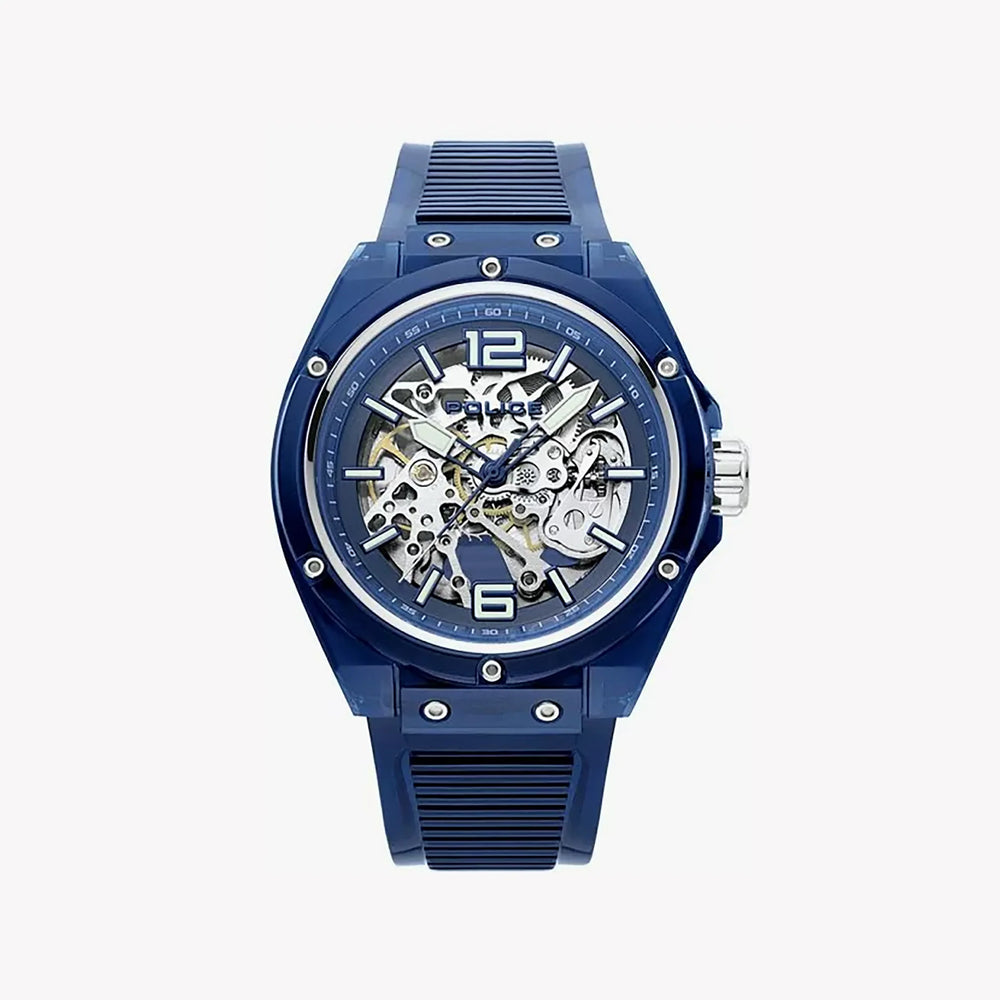 Police Men's Blue Rubber Watch, Silver Dial | P15924jpbl48p by i-watch