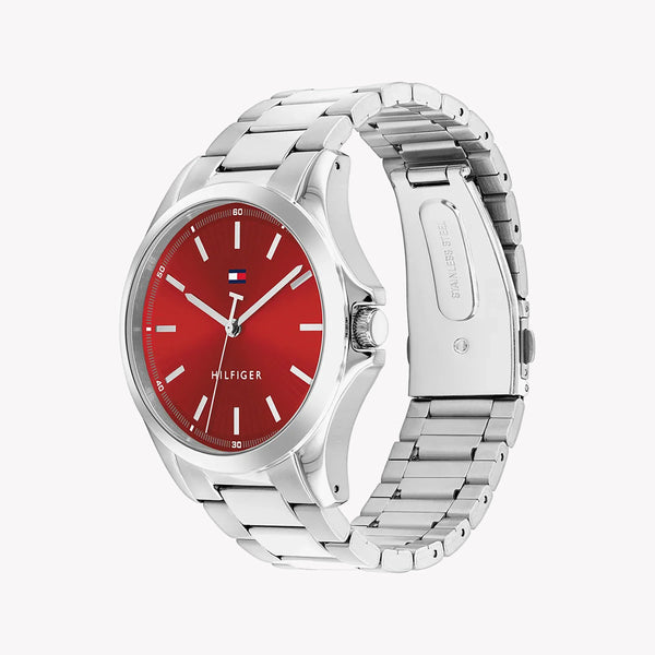 Tommy Hilfiger Men's Silver Stainless Steel, Red Dial | 1710677 by i-watch