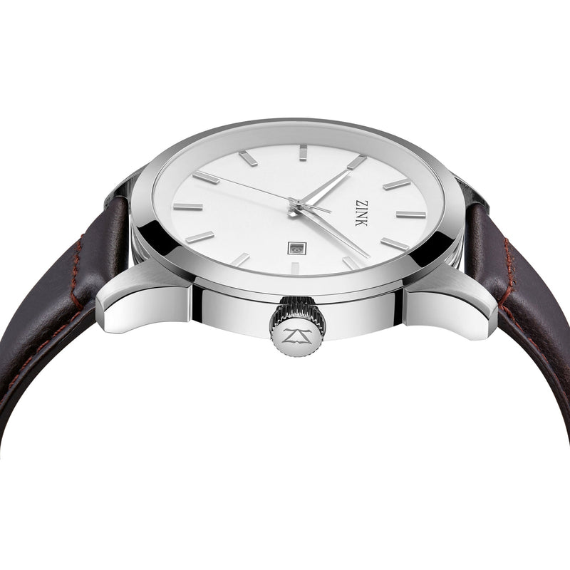 Zink Zk133g1ls-12 Elegant Timepiece - Bold Silver Dial & Luxurious Brown Leather Band Men's Watch by i-watch