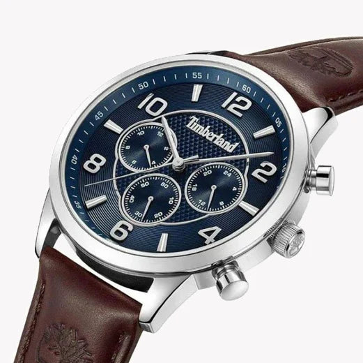 Timberland Men's Silver & Brown Leather Watch, Blue Dial | Tdwgf0042101 by i-watch