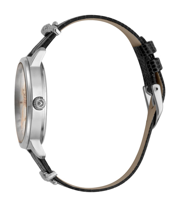 Just Cavalli Women's Silver Stainless Steel Watch, Black Leather Band | Jc1l127l0015 by i-watch