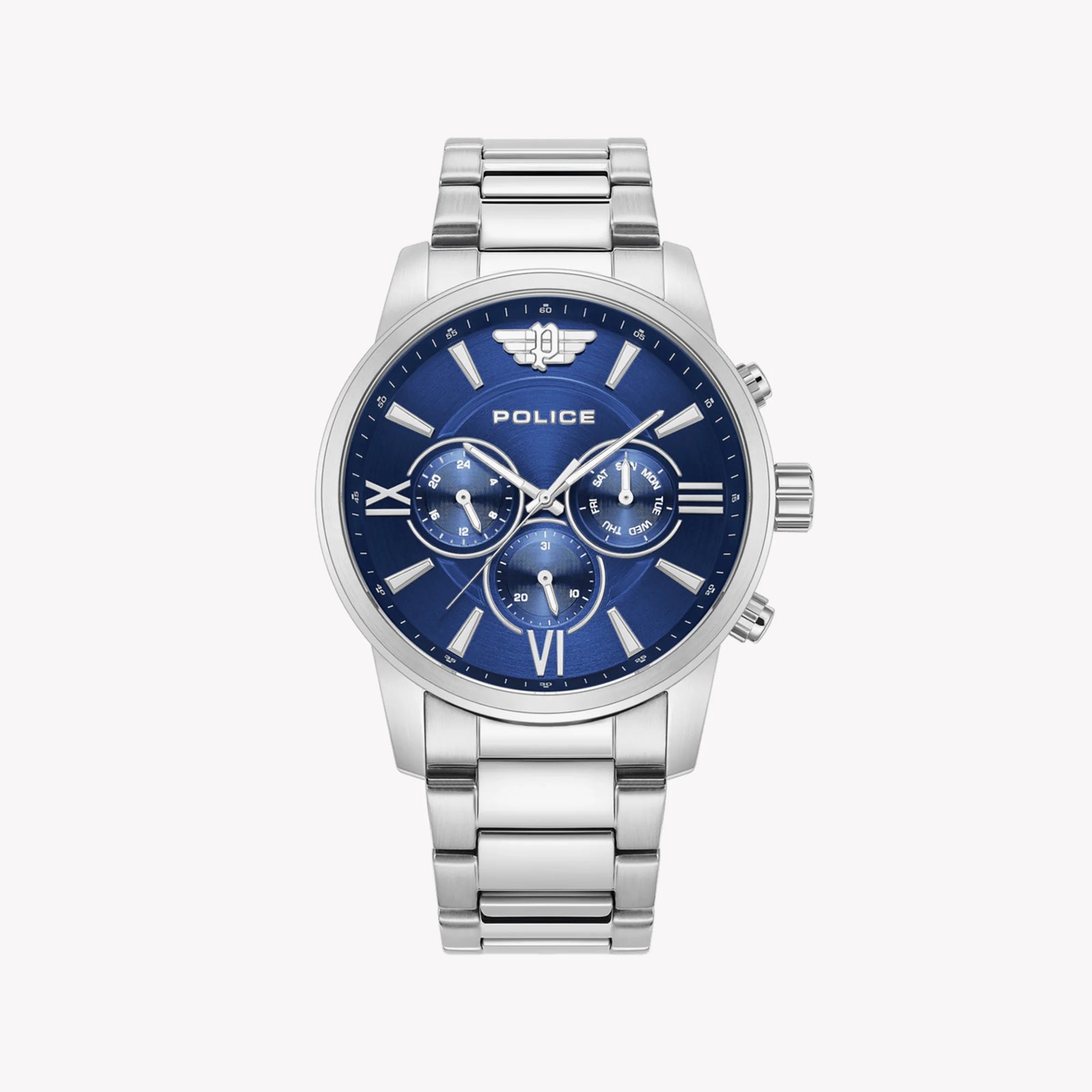 Police Unisex Silver Stainless Steel Watch, Blue Dial | Pewjk0004404 by i-watch