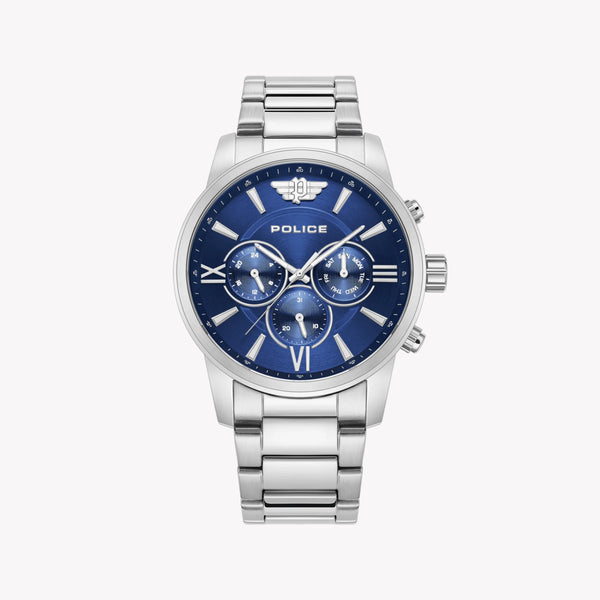 Police Unisex Silver Stainless Steel Watch, Blue Dial | Pewjk0004404 by i-watch
