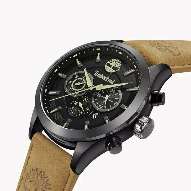 Timberland Men's Black Stainless Steel, Brown Leather | Tdwgc2132601 by i-watch