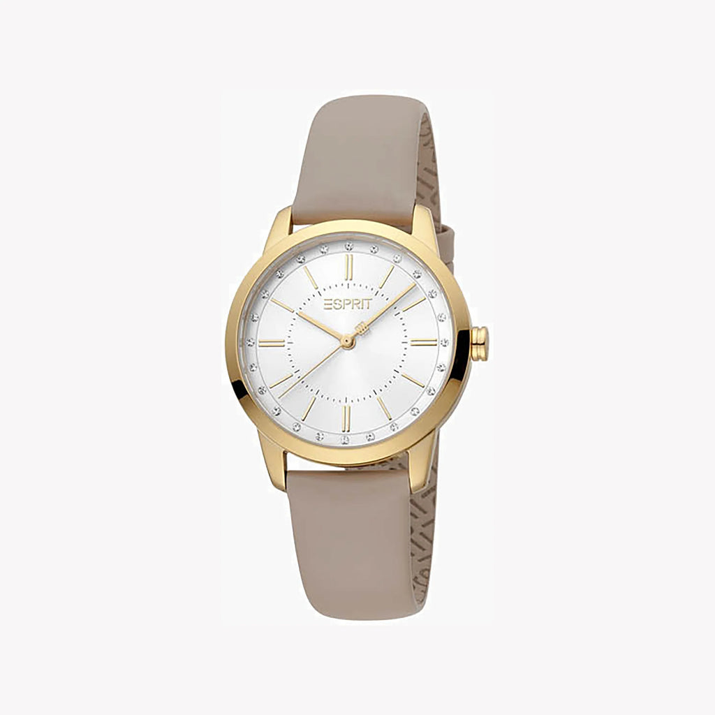 ESPRIT Women's Watch with Silver Stainless Steel Case and Beige Leather Band